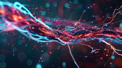 Poster - A glowing, colorful, and intricate looking wire that resembles a nerve