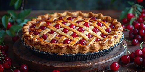 Canvas Print - National Cherry Pie Day cherry pie with lattice crust, September 26th