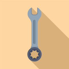 Poster - Ring wrench spanner fixing tool is lying on a yellow background, casting a long shadow