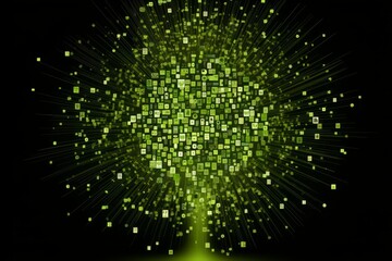 Poster - Green digital tree with square number-letter leaves on black background. Centered tree filled with small squares, symbolizing growth and technology