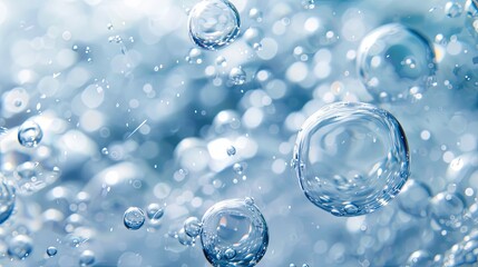 Poster - Abstract Blue Bubbles Floating Gracefully Against a Clean, Pure White Background