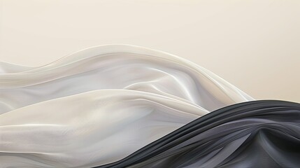 Poster - Elegant Black and White Fabric Beautifully Draped on a Neutral Beige Background