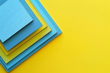 Poster - Simple Arrangement of Blue Squares Contrasted Against a Vibrant Yellow Backdrop in a Minimalist Style