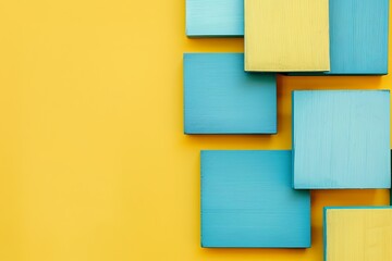 Poster - Simple Geometric Shapes In Blue And Yellow Tones On A Yellow Background