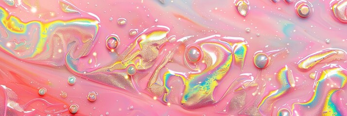 Poster - Beautiful Abstract Background Featuring Iridescent Pink Colors, Shimmering Glitter, and Sparkling Water Droplets