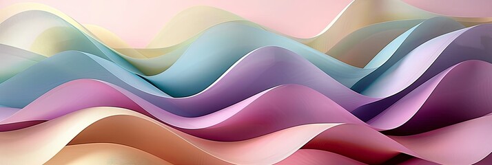 Poster - Delicate Pleats Adorn a Mesmerizing Abstract Pastel Wave Background, Creating a Dreamy and Elegant Design