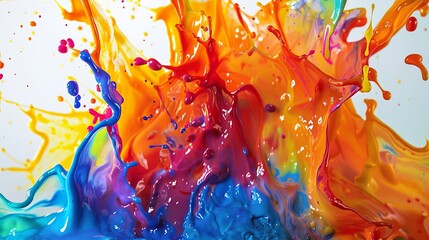 Poster - Dynamic Burst of Colorful Paint Frozen in Time Against a Crisp White Backdrop
