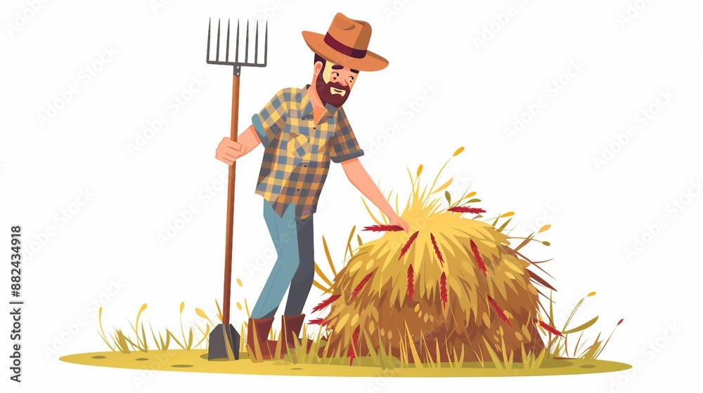 Rural Farmer at Work - Flat Vector Illustration of Faceless Rancher ...