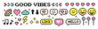 © Mariia - Retro style elements set in pixel art. Rainbow, smile, arrow, heart. Y2k trendy playful pixels stickers. Mood of 90's aesthetics. Vector illustration. Funny colored. Simple geometric form. Icon pack