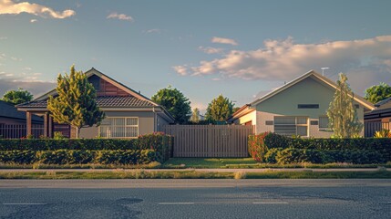 Wall Mural - a street with a fence and a row of houses