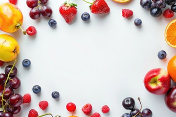 Wall Mural - A white surface is surrounded by a variety of colorful fruits, creating a vibrant and tempting border