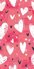 Sticker - a pink background with hearts and a black and white heart