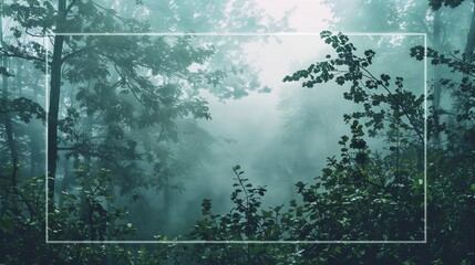 Wall Mural - This enchanting image captures a foggy forest with dense greenery, enveloping the viewer in a serene and mystical environment, highlighting nature's mystical beauty in misty conditions.