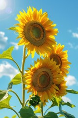 Aufkleber - Sunflower field with blue sky and clouds, useful for nature or agriculture themes