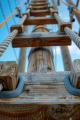 Poster - A detailed view of a wooden ladder's structure and texture