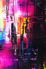 Poster - A vibrant, nighttime cityscape painted in abstract style