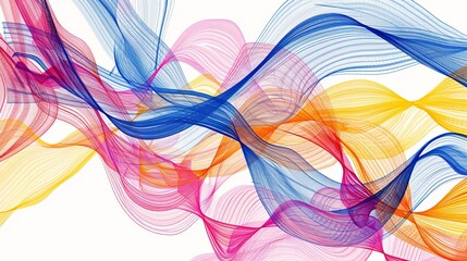 Poster - Dynamic and colorful abstract waves flow seamlessly across a white background. The lines intertwine in a harmonious dance, evoking a sense of creativity and free spirit.