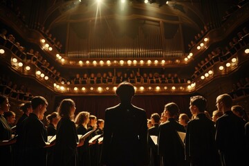 Poster - A group of people standing in front of a stage