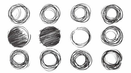 Wall Mural - A set of hand-drawn circular sketches in black, illustrating various textures and line styles, capturing creativity and the process of artistic experimentation.