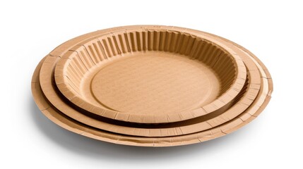 Poster - A stack of three brown paper plates on a white surface