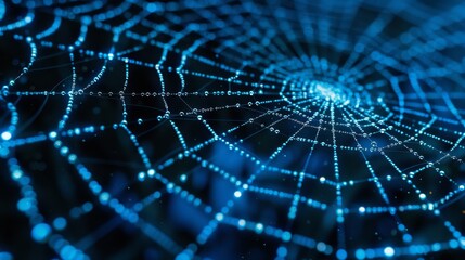 Close up of minimalist neon spider web threads in flat lay composition for artistic visuals, banner