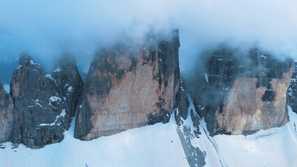 Wall Mural - Italy dolomites natural park Tre Cime hill and general images with drone