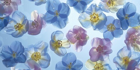 Poster - Bunch of colorful flowers suspended in the air, great for use in illustrations, designs or as a creative concept