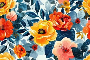 Wall Mural - A bouquet of bright orange and blue flowers against a pure white background