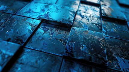 Poster - Close-up shot of a blue tiled floor with intricate designs and patterns
