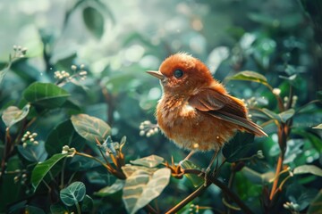 Wall Mural - A small bird is seen sitting on the top of a tree branch, perhaps enjoying the view or taking a break