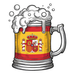  mug of beer features prominently, adorned with the flag and coat of arms of Spain