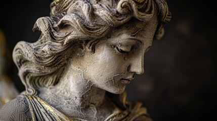 Poster - A close-up shot of a statue depicting a woman's face, with intricate details and expression