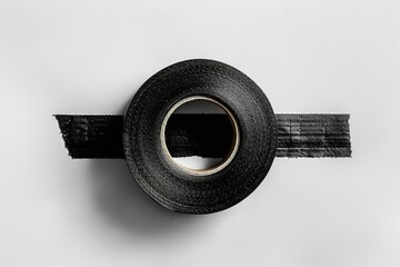 Wall Mural - A roll of black tape on a plain white surface, suitable for DIY projects and craft ideas