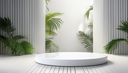 Wall Mural - 3D White Cylinder Podium on White Floor in Minimal Modern Background for Product Display 