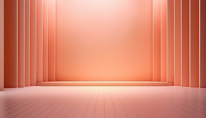 Wall Mural - An empty salmon-colored wall with bright light on an elegant, minimalist background. 3D empty space and light floor for product presentation in a vibrant salmon tone and clean aesthetics