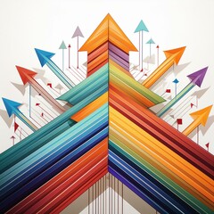 Wall Mural - Arrow way diagonal direction colorful overlapping on white background 