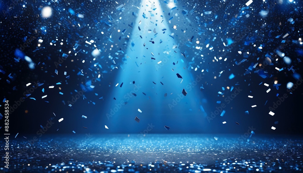 Festivity illustration with navy blue sparkling confetti raining on ...
