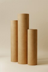 Poster - Three wooden cylinders arranged side by side, simple and rustic design