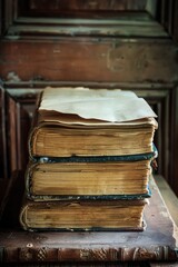 Poster - Stack of books placed on a wooden table