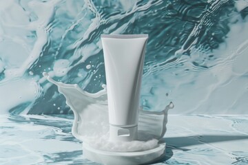 Poster - A tube of toothpaste sits on a toothbrush holder, ready for use
