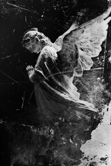 Poster - A monochrome image of an angel's silhouette, ideal for use in various contexts such as art, design, or photography