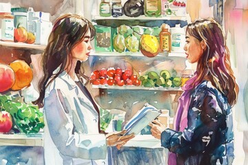 Fototapete - Women shopping at a grocery store