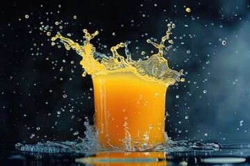 Poster - A glass filled with freshly squeezed orange juice and a splash of water, perfect for a refreshing beverage