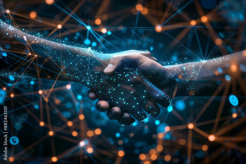 Handshake Network Ilustración de Stock Professional handshakes with digital network ...