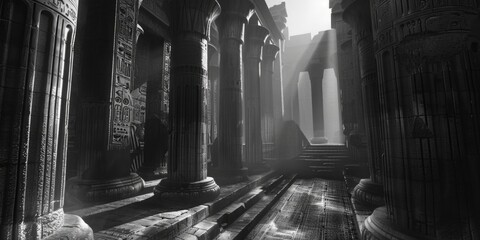 Poster - A black and white photo of an old abandoned building
