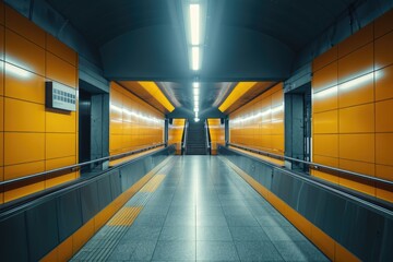 Aufkleber - An empty subway station with a yellow wall