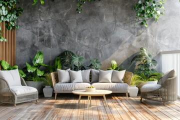 Poster - A comfortable seating area with a couch, chairs, and a coffee table