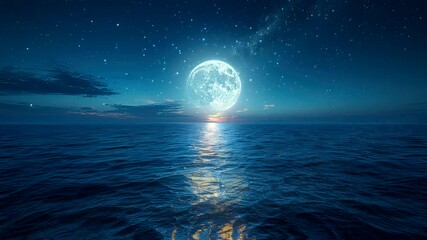 full moon at sea at night, amazing view landscape for live wallpaper video animation background seam