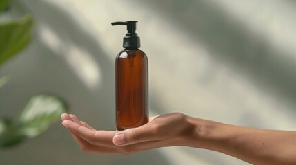 Wall Mural - A person holding a bottle of liquid, great for use in ads or editorial content about daily life