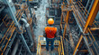 © khonkangrua - A worker in a hard hat and safety vest stands on a platform, overlooking operations at a large industrial plant.